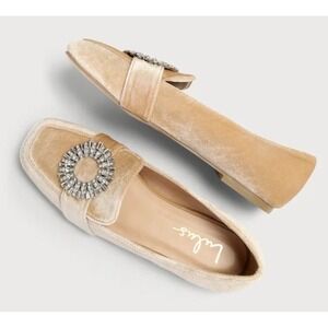 Lulus Vivalay Champagne Velvet Rhinestone Loafers Work Wear Office Chic 8.5